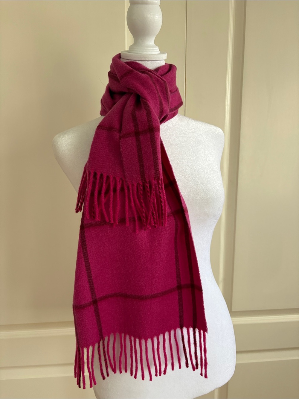AMICALE 100% CASHMERE PLAID SCARF PINK
